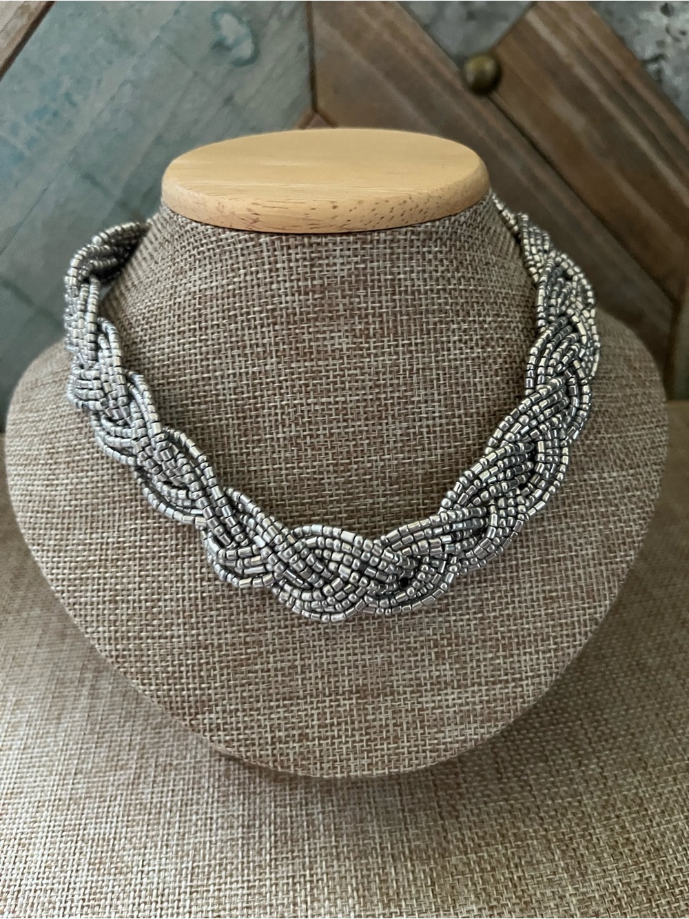 Braided Silver Beaded Necklace - Women Jewelry
